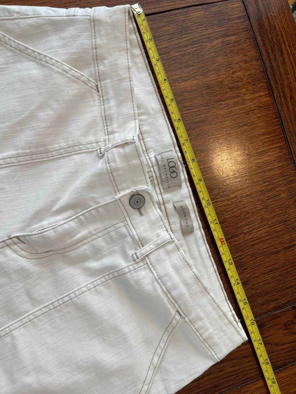 LOGO by Lori Goldstein Cream Boyfriend Cropped Utility Cargo Jeans 12Petite